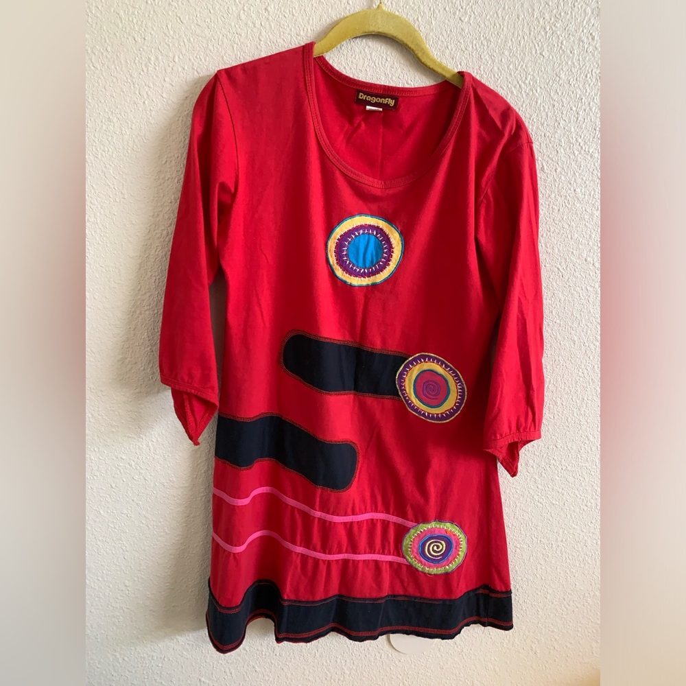 Dragonfly Brand Red Artsy Top Made In Nepal 🌴